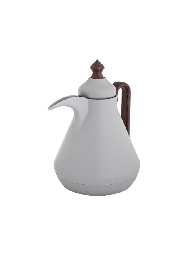 هوست ترمس مفرد للشاي والقهوة سعة 1 لتر رمادي يد خشبي - Image 2